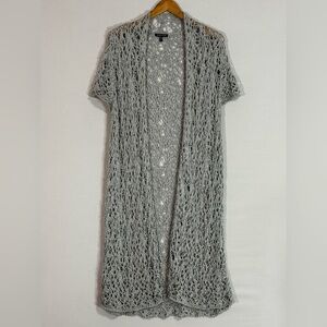Eileen Fisher Italian Yarn Open Knit Linen Blend Duster Vest XL Gray